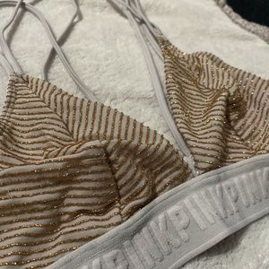 white and gold PINK strappy bralette